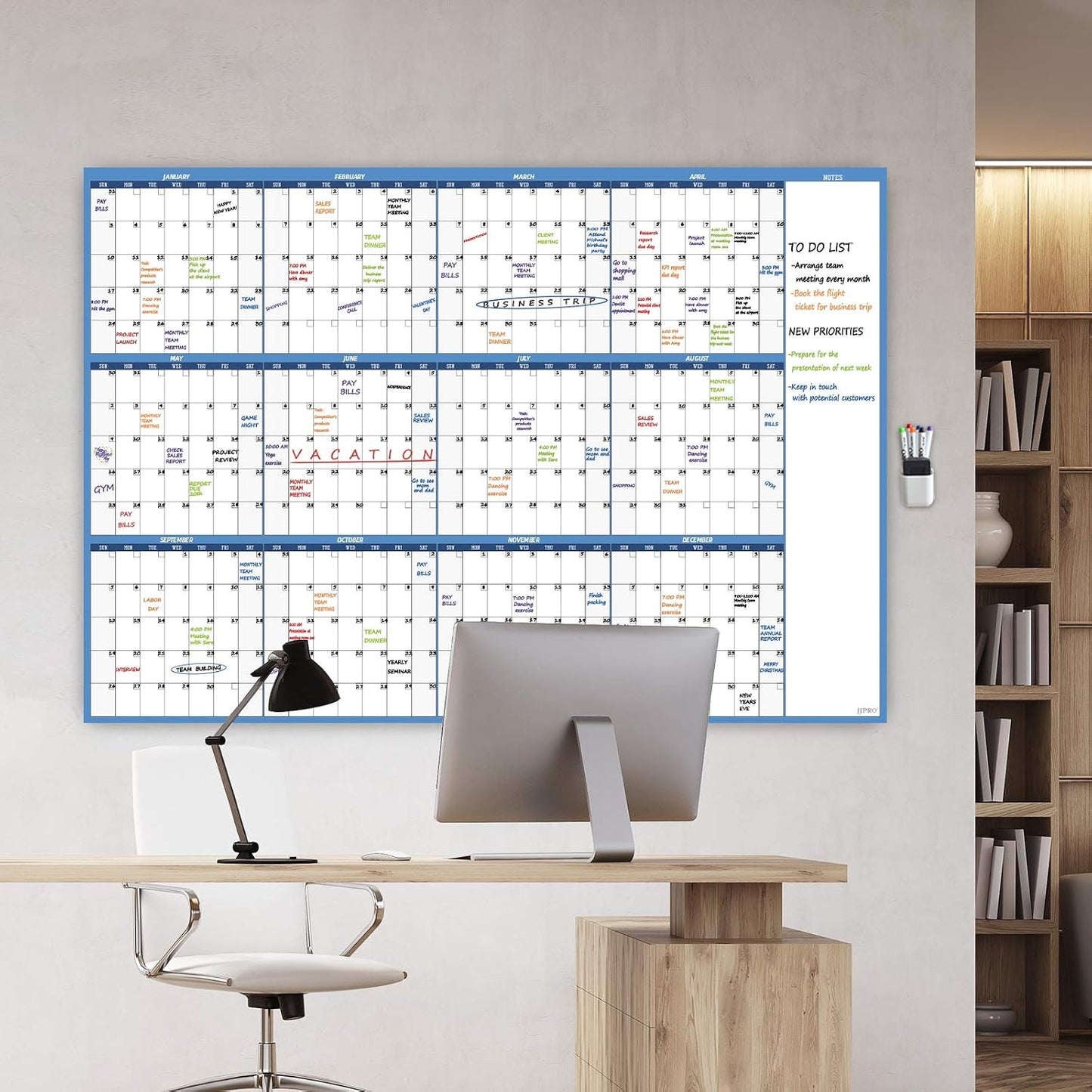 Dry Erase Wall Calendar - 38x26 Inches - Blank Undated Yearly Calendar - Whiteboard Premium Laminated Planner - Reusable Laminated Office Jumbo 12-Month Calendar (Vertical)