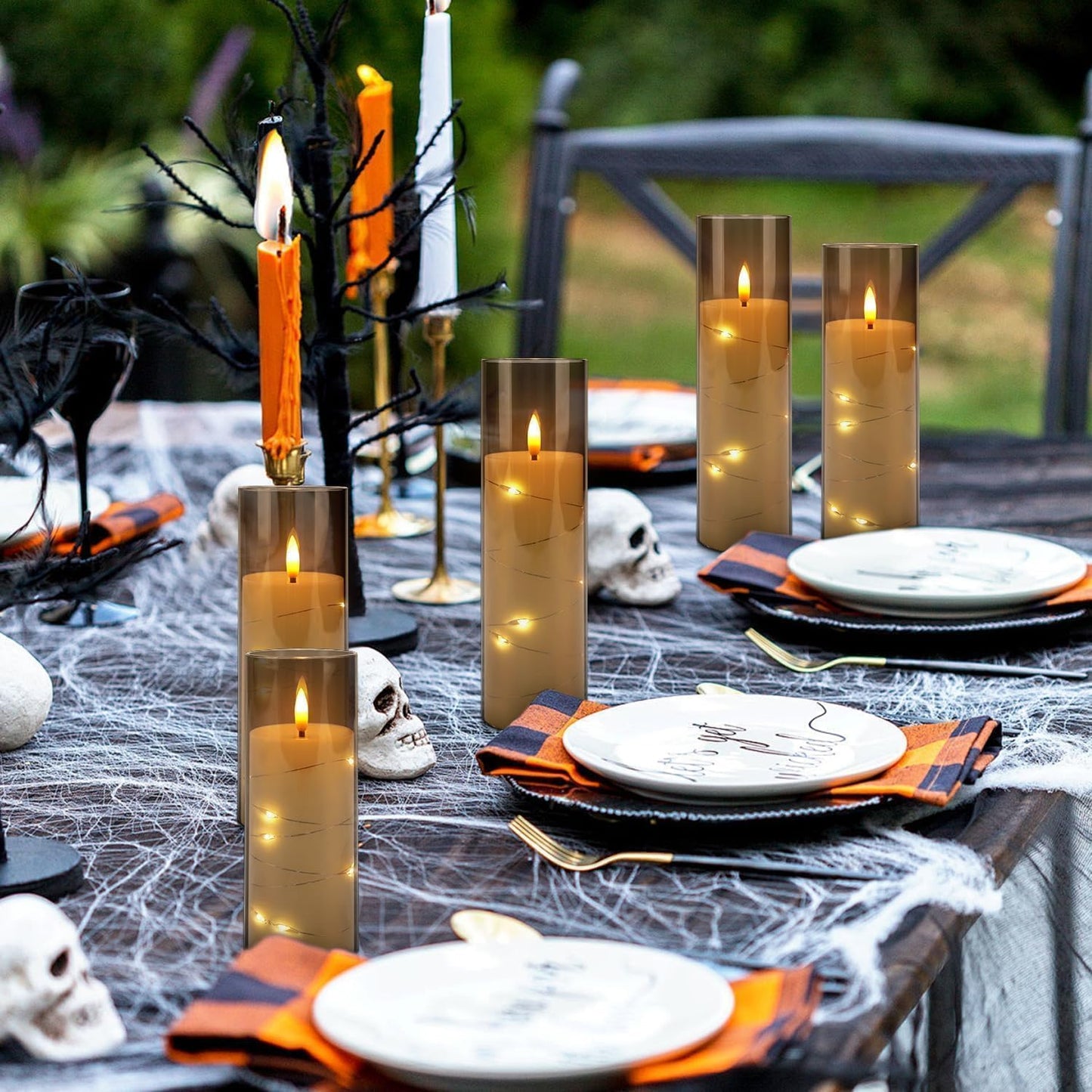 YOROXRG Set of 24 Waterproof Outdoor Flameless Candles, LED Candles with 4 Remote and Timer,(H 4" 5" 6" x D 2.2"),for Halloween Wedding Festiv