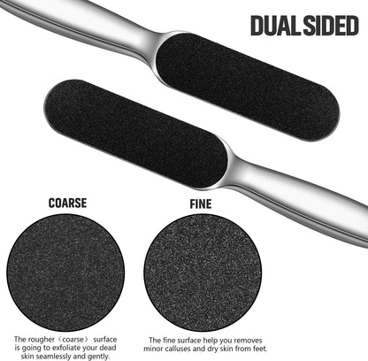 Mudder 2 Pieces Stainless Steel Pedicure Foot File Callus Remover Foot Scrubber Rasp with 20 Replaceable Coarse/Fine Double Side Reusable Pads for Care Cracked Skin Callus Remover Tool(Silver)