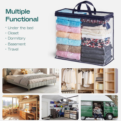 Hopack Under Bed Storage Bags Organizer, 22L Clear Storage Bags, Bags Organizer Clear Zipper Containers Bedroom, Storage Bag for Sweater, Clothes, Shoe Toy, Blanket, Sheet (Black)