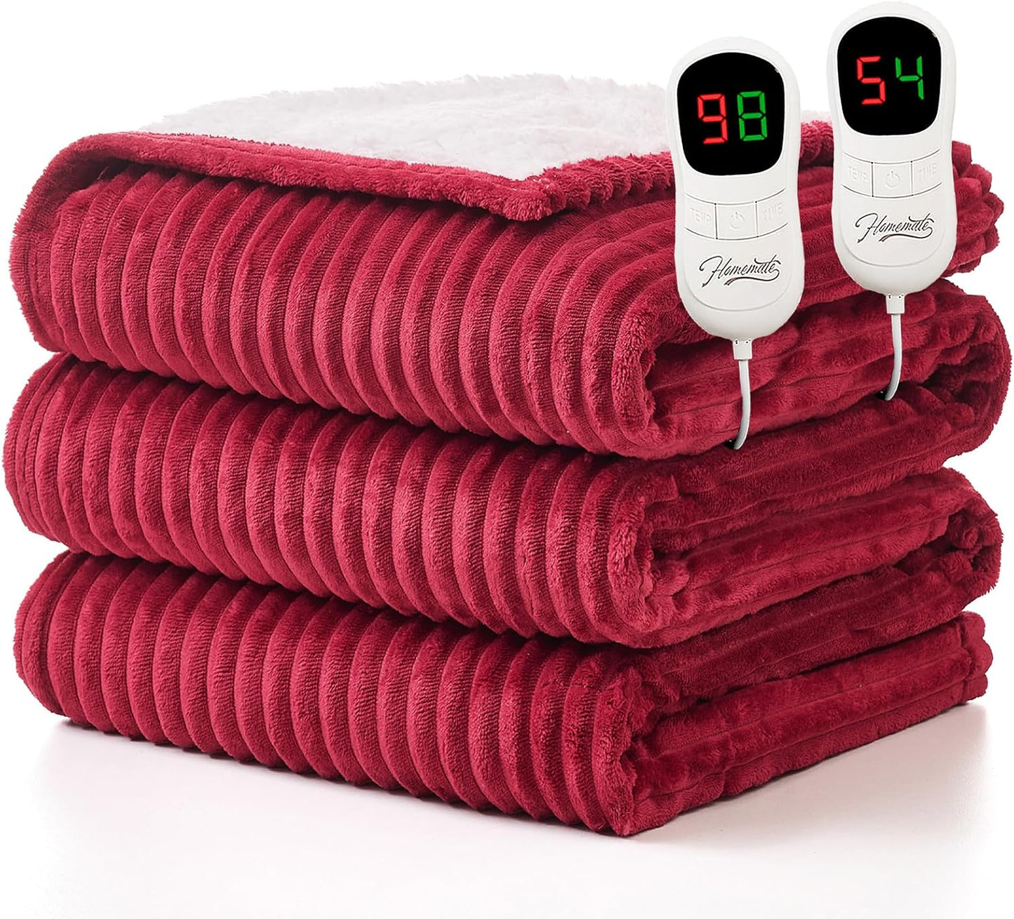 Homemate Heated Blanket Electric Throw - 50"x60" Heating Blanket Throw 1/2/4/6/8 Hours Auto-Off 10 Heat Levels Over-Heat Protection Soft Flannel Sherpa Heater ETL Certification
