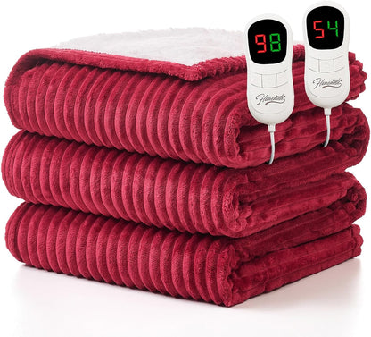 Homemate Heated Blanket Electric Throw - 50"x60" Heating Blanket Throw 1/2/4/6/8 Hours Auto-Off 10 Heat Levels Over-Heat Protection Soft Flannel Sherpa Heater ETL Certification