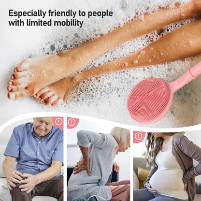 OZNER 24 Inches Silicone Back Scrubber for Shower - Extendable Long Handle Shower Brush with Dual-Sided Bristles - Exfoliating Body Scrubber for Sensitive Skin - Perfect for Men & Women (Black)
