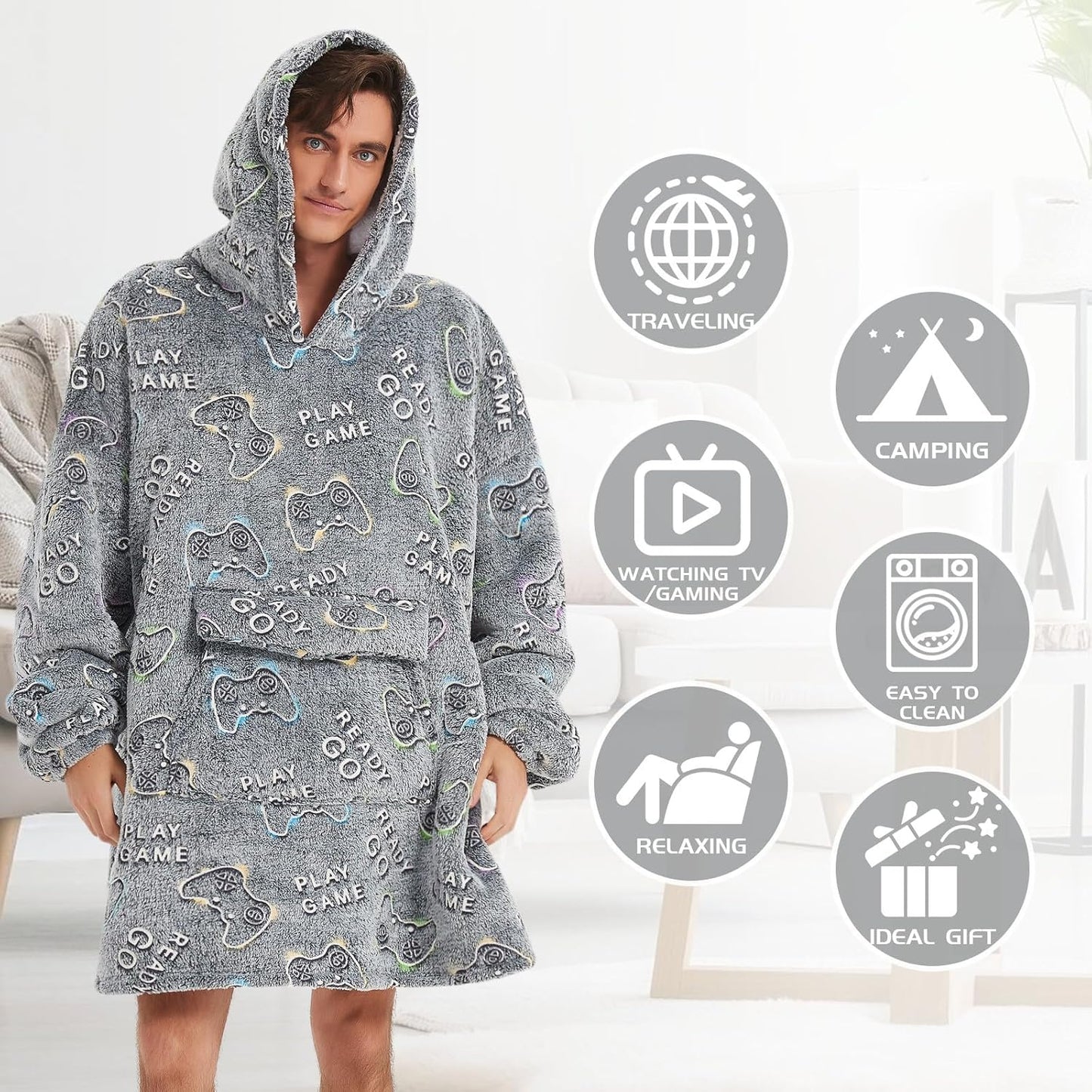 Mewkou Wearable Blanket Hoodie for Adult,Oversized Sherpa Fleece Blanket Hoodie for Women Men,Grey