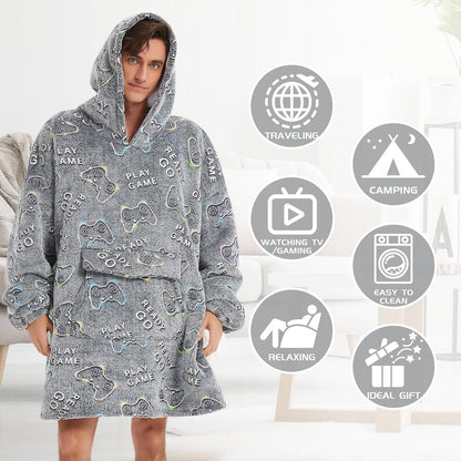 Mewkou Wearable Blanket Hoodie for Adult,Oversized Sherpa Fleece Blanket Hoodie for Women Men,Grey