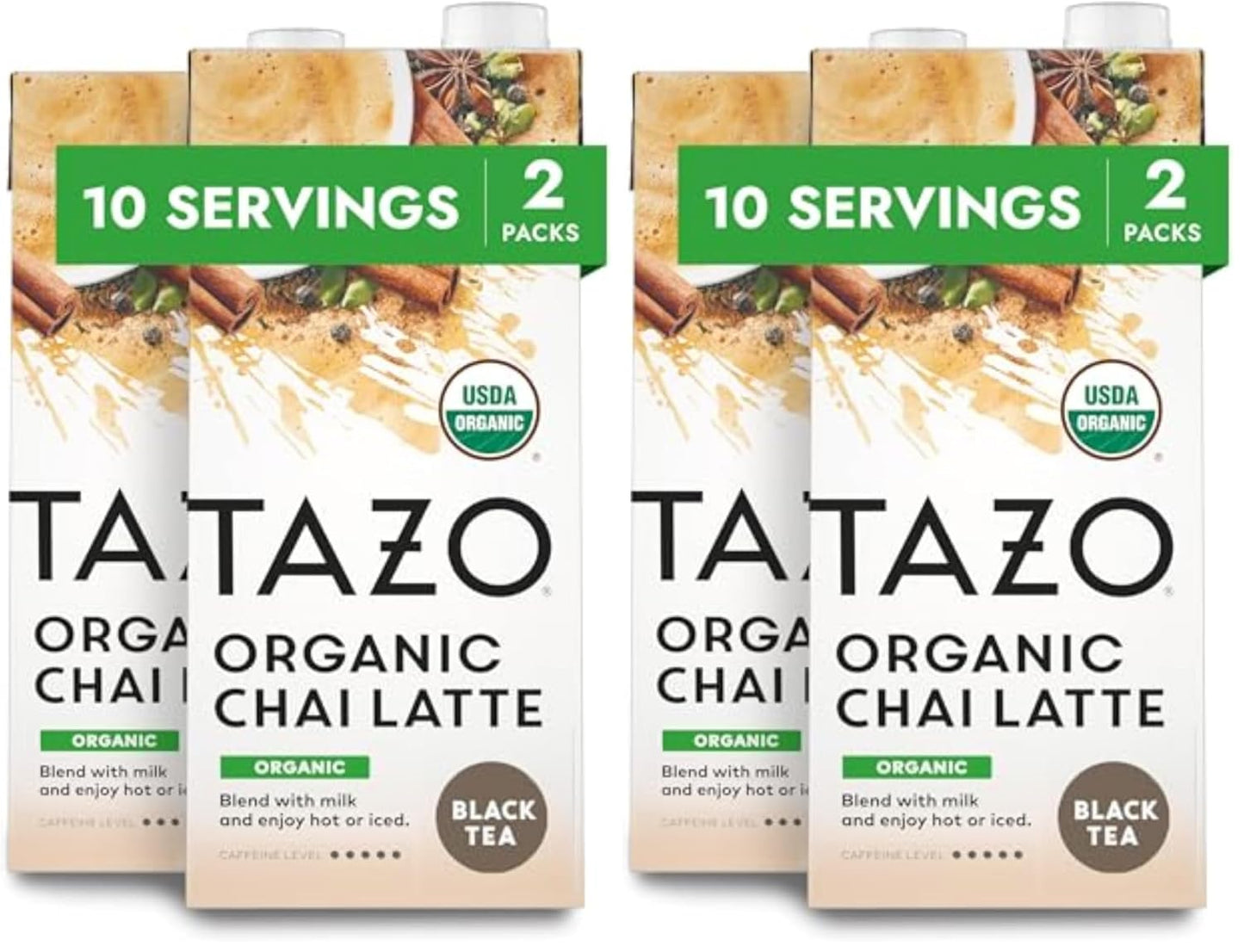 TAZO Organic Chai Latte Concentrate 32 oz Carton 2-Pack USDA Organic Black Tea with Cinnamon Cardamom Ginger and Black Pepper Spices for Hot or Iced Chai Tea Lattes