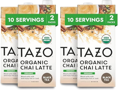TAZO Organic Chai Latte Concentrate 32 oz Carton 2-Pack USDA Organic Black Tea with Cinnamon Cardamom Ginger and Black Pepper Spices for Hot or Iced Chai Tea Lattes