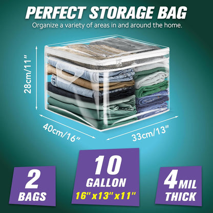 HIBAG 20 Gallon Large Storage Bag for Clothes, Zipper Clothing Storage Bag, Clear Organizer with Reinforced Handles, for Comforters Blankets Pillows Bedding