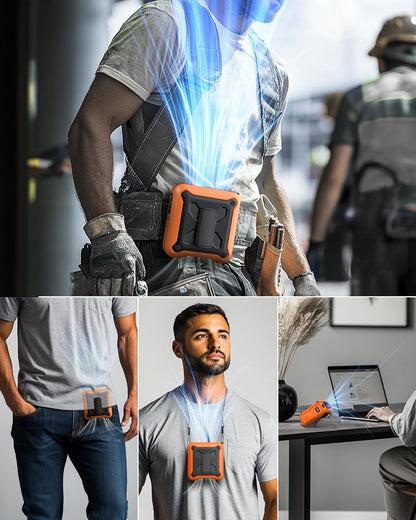 Portable Waist Fan Clip on Belt Under Shirt w/LED Display & Flashlight, 8000mAh Battery Powered, Rechargeable 5-Speed 14600RPM Personal Cooling Fan for Construction, Warehouse, Outdoor Jobsite, Orange