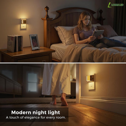 L LOHAS LED Night Light, Night Lights Plug into Wall with Dusk to Dawn Sensor, 3 Brightness Level, 2 Pack, 1600K Amber, White Housing