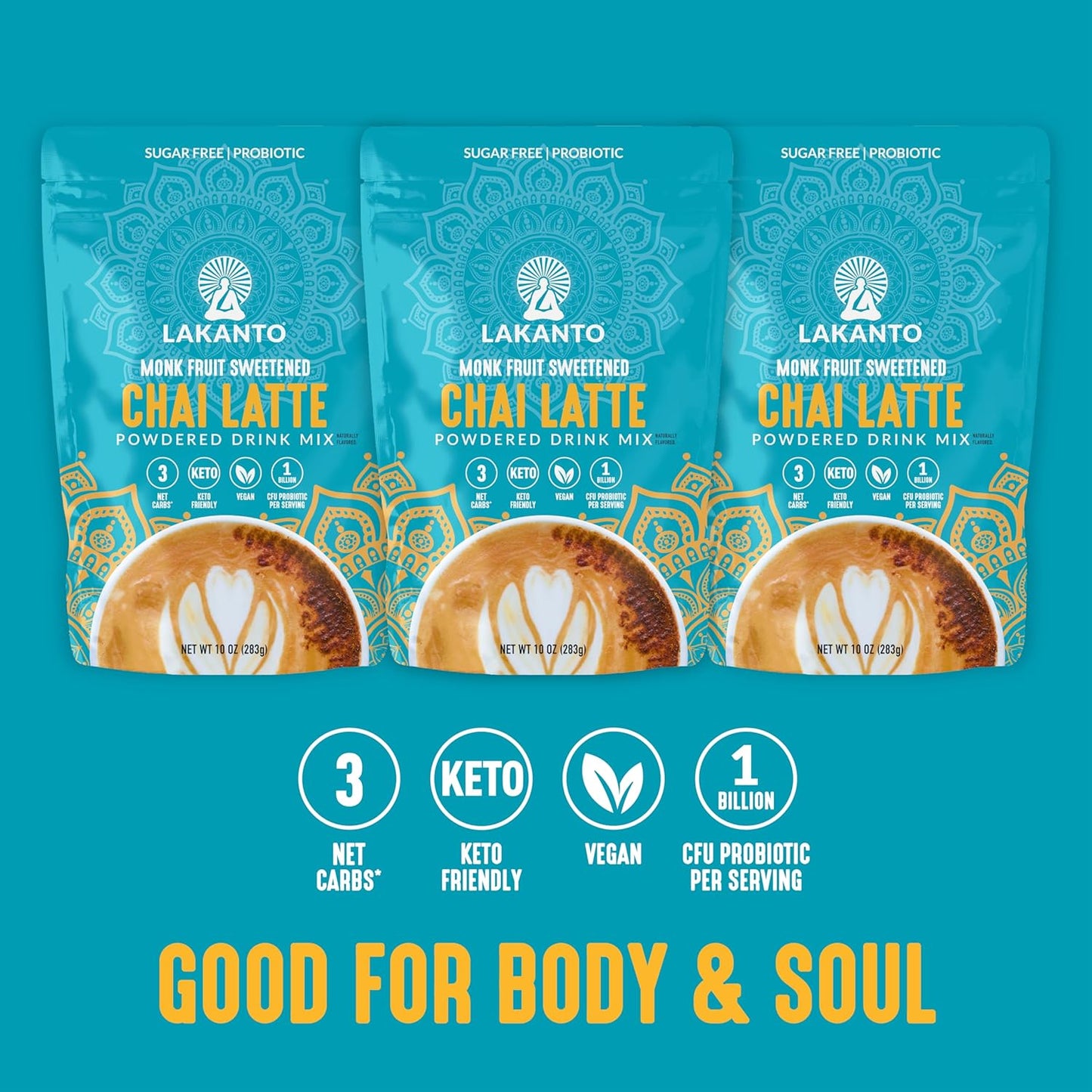 Lakanto Sugar Free Chai Latte Drink Mix - Monk Fruit Sweetened, Cold or Hot Chai Tea, Vegan, Probiotics, Rich Flavor, Chai Spices, Keto Diet Friendly (9.9 Oz)