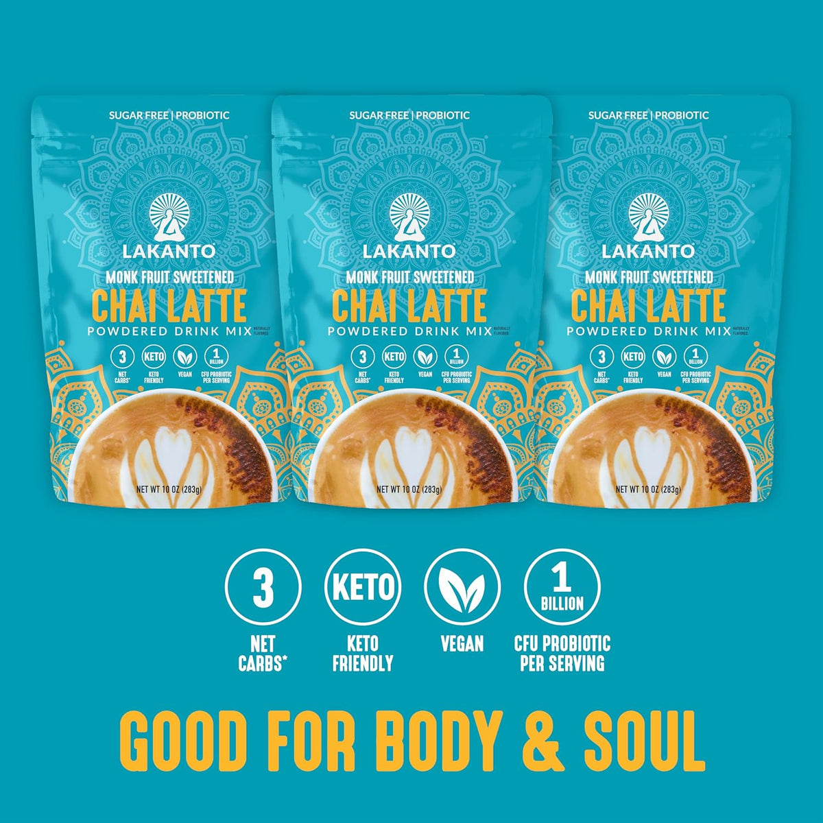 Lakanto Sugar Free Chai Latte Drink Mix - Monk Fruit Sweetened, Iced Chai or Hot Chai Tea, Vegan, Probiotics, Rich Flavor, Chai Spices, Keto Diet Friendly (9.9 Oz)