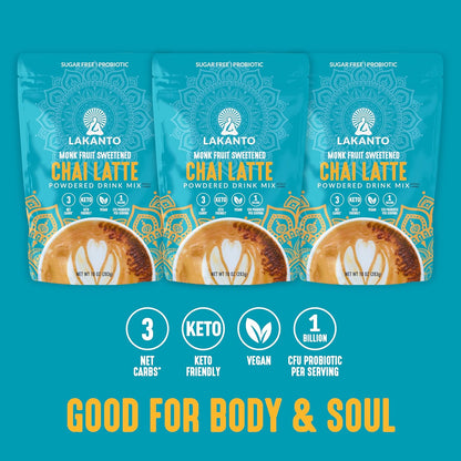 Lakanto Sugar Free Chai Latte Drink Mix - Monk Fruit Sweetened, Iced Chai or Hot Chai Tea, Vegan, Probiotics, Rich Flavor, Chai Spices, Keto Diet Friendly (9.9 Oz)