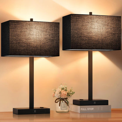21" Touch Bedside lamps with 2 USB & AC Outlets, 3-Way Dimmable Bedside Table Lamps Set of 2 for Bedroom Living Room Office Reading, Gray Shade Lamps for Night Stands, 5000K LED Bulbs Included