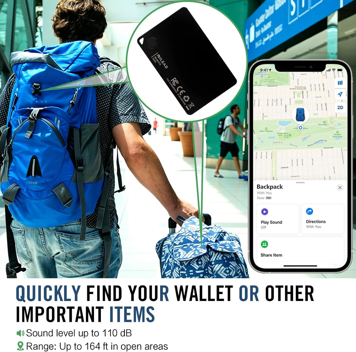 Wallet Tracker Card iOS Android [Apple MFi Certified] Item Locator