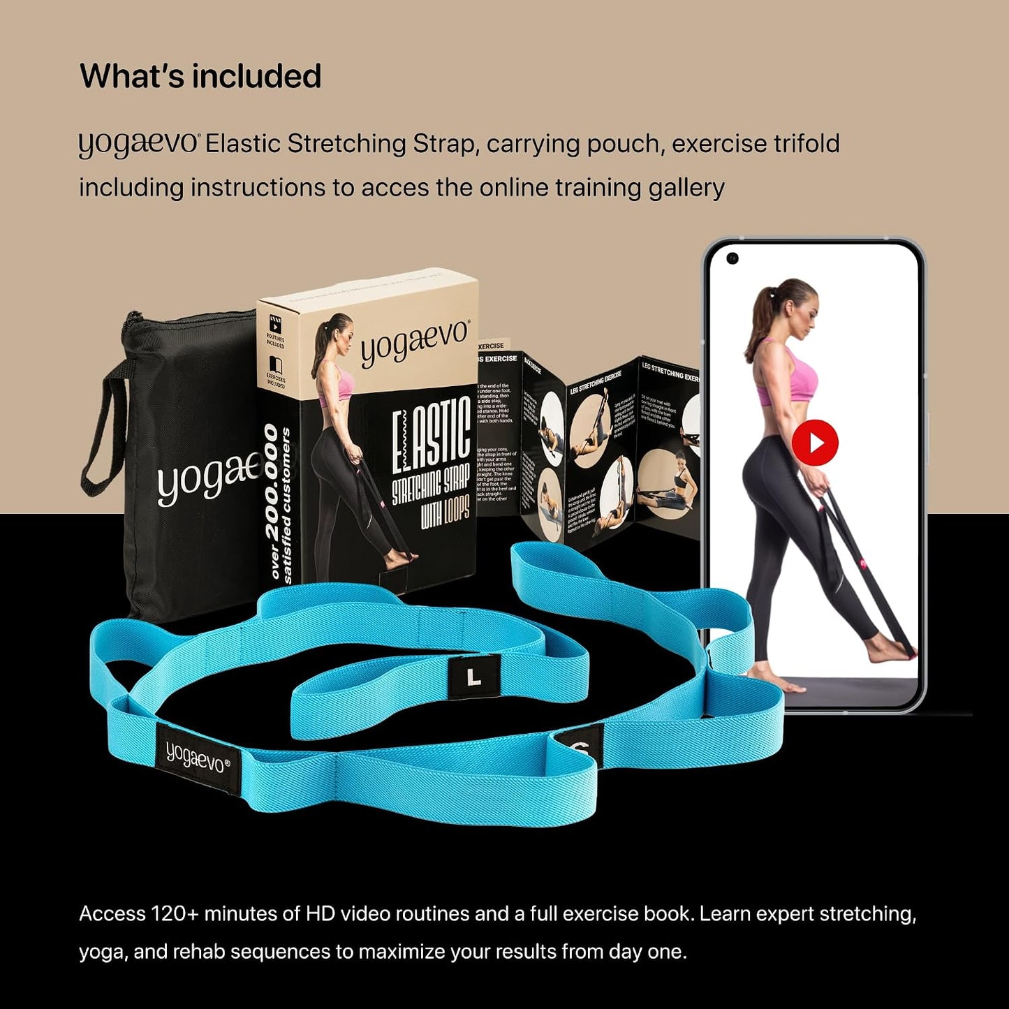YogaEVO Stretching Strap with Loops for Physical Therapy — Yoga Strap & Resistance Band in One — Flexibility & Back Recovery — HD Video Routines Included