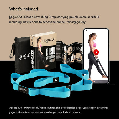 YogaEVO Stretching Strap with Loops for Physical Therapy — Yoga Strap & Resistance Band in One — Flexibility & Back Recovery — HD Video Routines Included