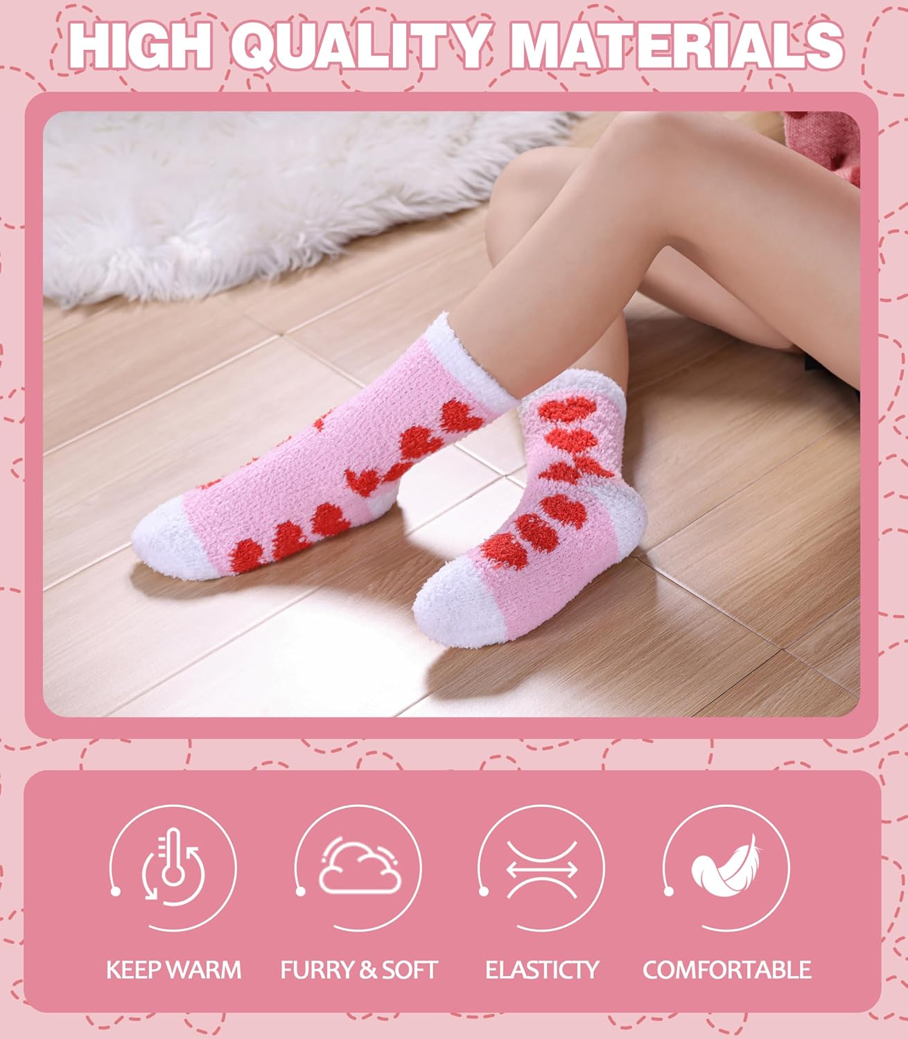 LANLEO Fuzzy Socks for Women Fluffy Slipper Winter Warm Soft Cozy Microfiber Plush Sleeping Heart Socks