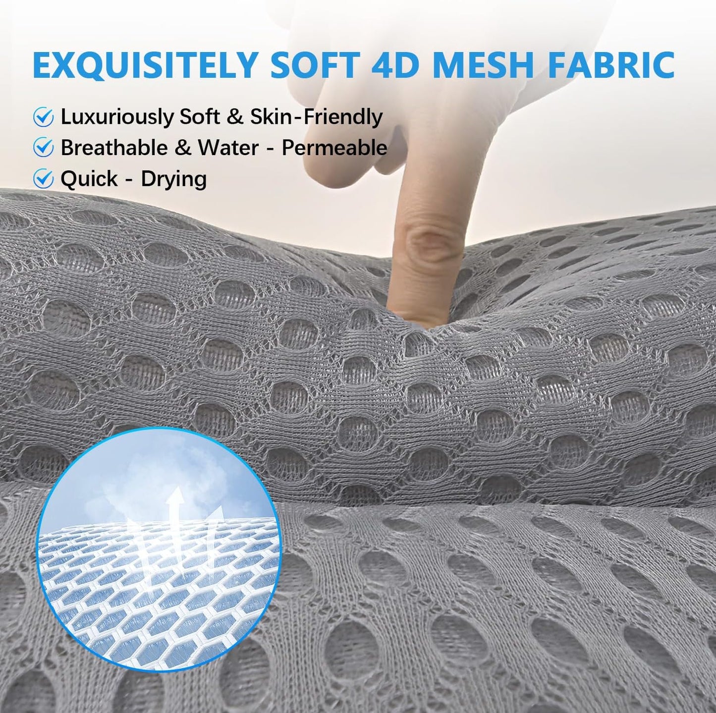 REEZEIVI Bath Pillows for Tub,Bath Pillow with 6 Non-Slip Suction Cups,Soft 4D Mesh Fabric,Bathtub Pillows for Tub Neck and Back Support,Extra Thick Luxury Bathtub Pillows,Grey