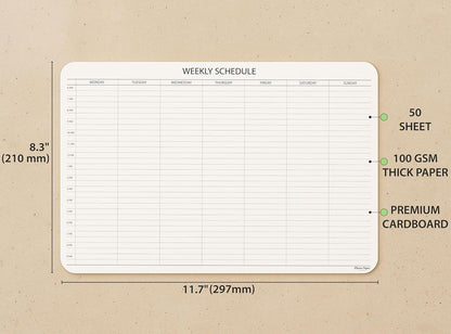 Schedule Pad, Tear Off Undated Weekly Planner Notepad, A4 Size (8,3" X 11,7"), Premium Thick Paper with Cardboard Back Support, Weekly Desk Planner by CLEVER SIGNS