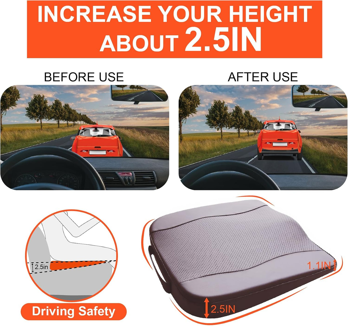 Lofty Aim Car Seat Cushion, Comfort Memory Foam Car Cushions for Driving - Sciatica & Lower Back Pain Relief, Driver Seat Pillow for Auto, Office Chair, Wheelchair - Black