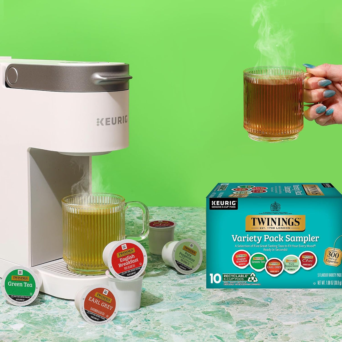 Twinings K-Cup Pods Variety Pack, Includes English Breakfast, Earl Grey, Chai, Green, and Peppermint for Keurig and Single Cup Brewers, 10 Count (Pack of 1), Enjoy Hot or Iced
