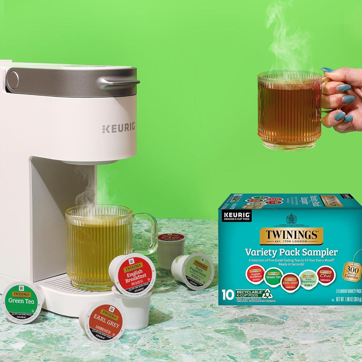 Twinings K-Cup Pods Variety Pack, Includes English Breakfast, Earl Grey, Chai, Green, and Peppermint for Keurig and Single Cup Brewers, 10 Count (Pack of 1), Enjoy Hot or Iced