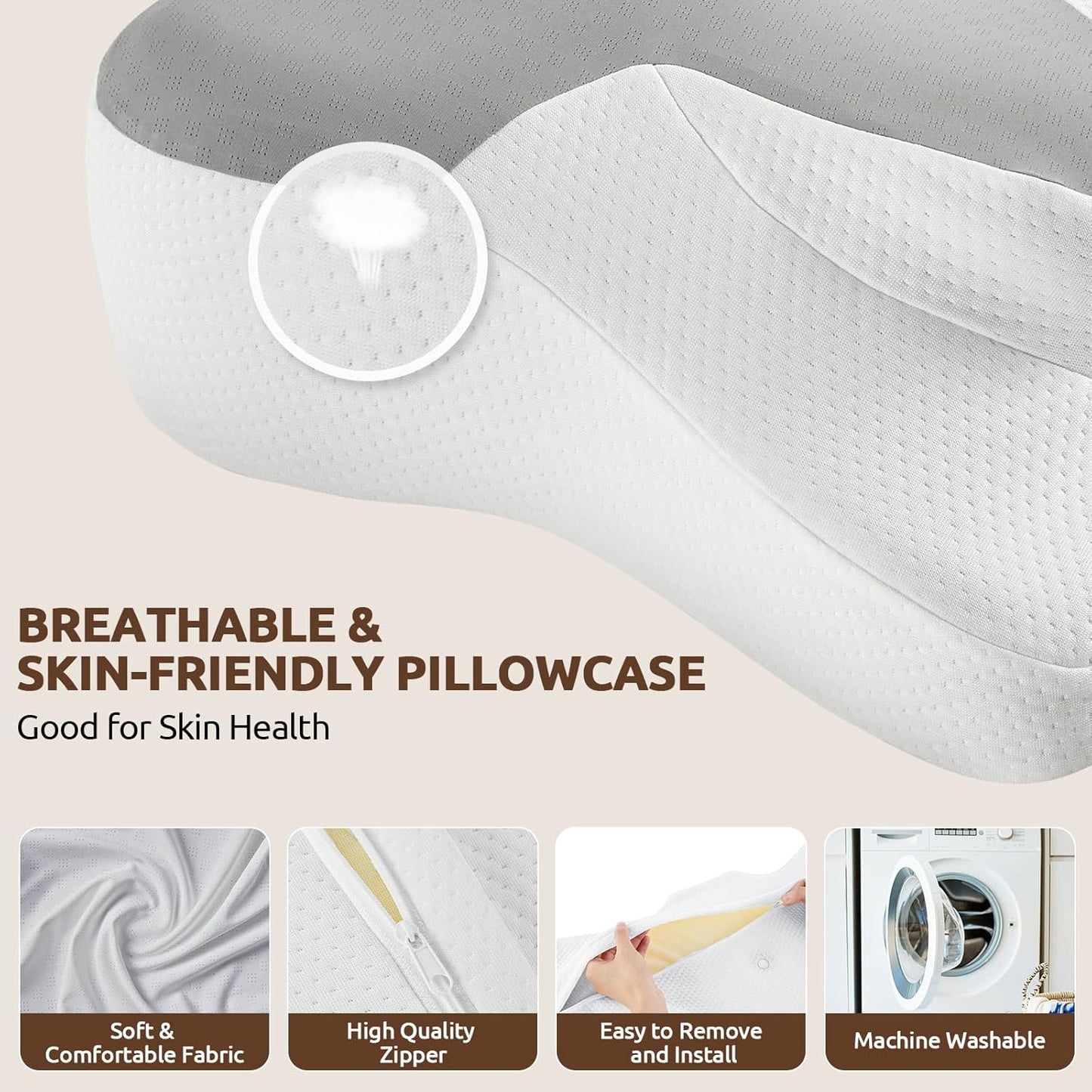 DONAMA Cervical Pillow for Neck and Shoulder,Contour Memory Foam Pillow,Ergonomic Neck Support Pillow for Side Back Stomach Sleepers with Pillowcase