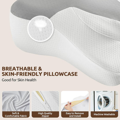 DONAMA Cervical Pillow for Neck and Shoulder,Contour Memory Foam Pillow,Ergonomic Neck Support Pillow for Side Back Stomach Sleepers with Pillowcase