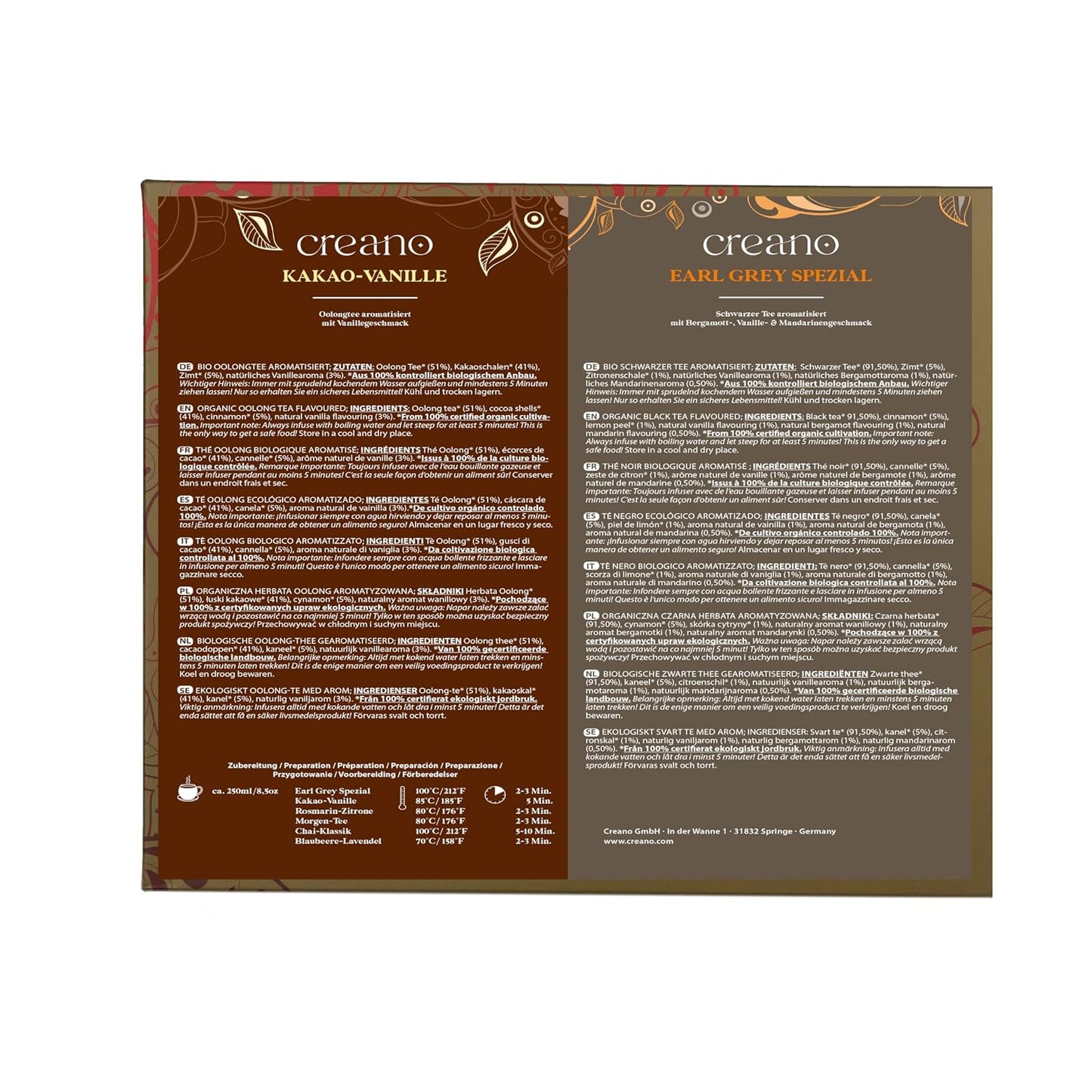 Creano Organic Herbal Tea Sampler Gift Set - Tea Gift Box - 27 Organic Tea Bags in 9 Different Varieties 54 g