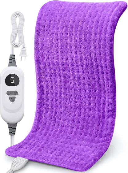 NOWWISH Heating Pad for Back, Period Cramps, Neck and Shoulder, 12x24 Inches Electric Throw with 6 Heat Settings, Timer and Auto Shut Off, Machine Washable, Birthday Gifts for Women Men, Grey