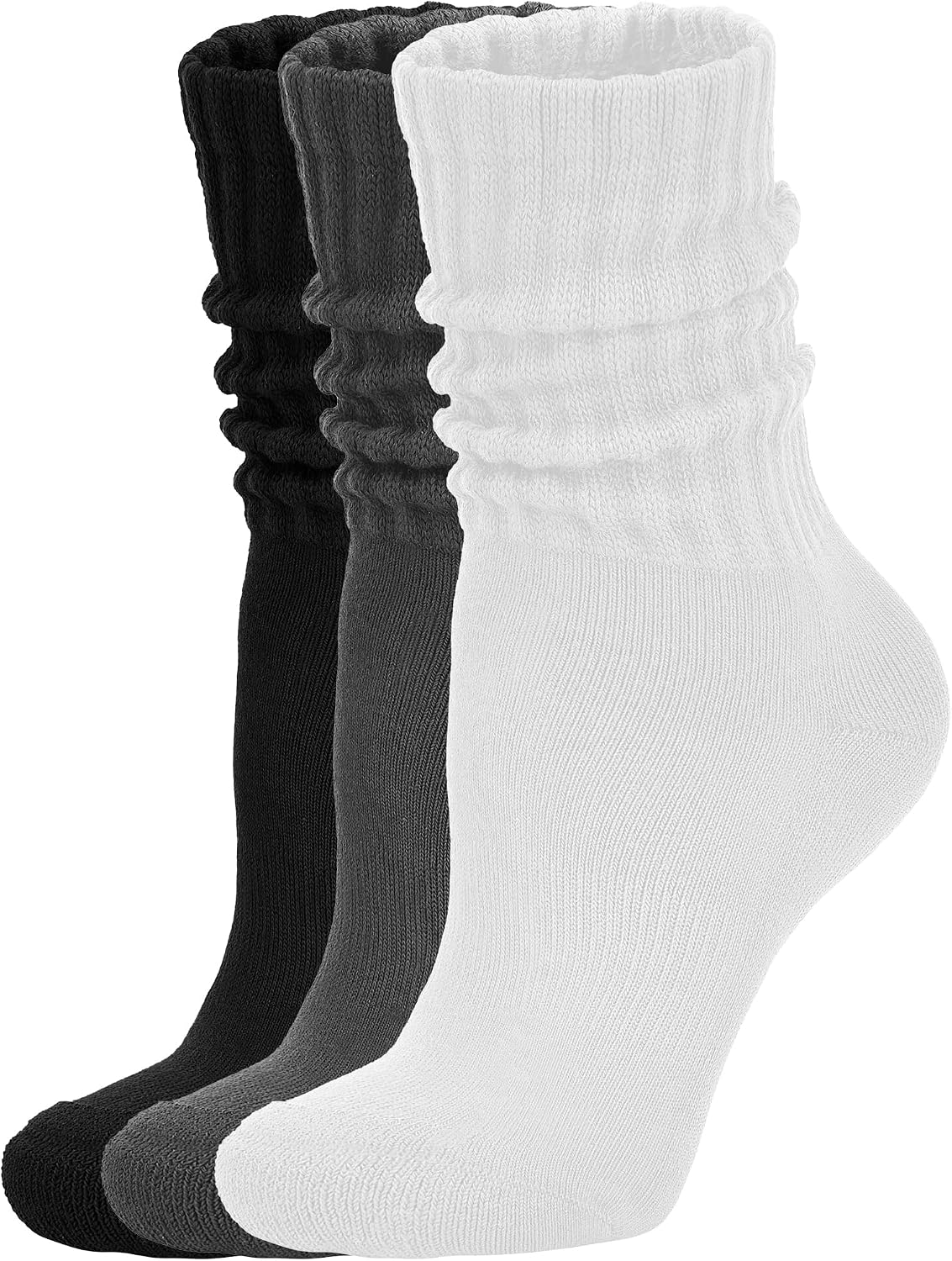 AugRing Women's Scrunch Crew Socks Retro 3-Pack Solid Cotton Boot Calf Chunky Ribbed Cozy Slouchy Socks Size 5-11