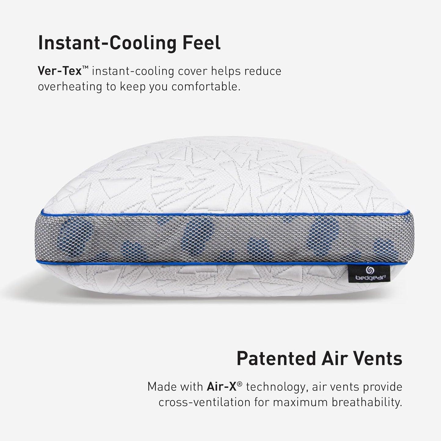 Bedgear Storm Performance Pillow, 1.0 Cooling Pillow for Side Sleepers, Medium Firm Support, Ver-Tex Cooling Cover, Air-X Mesh, Washable