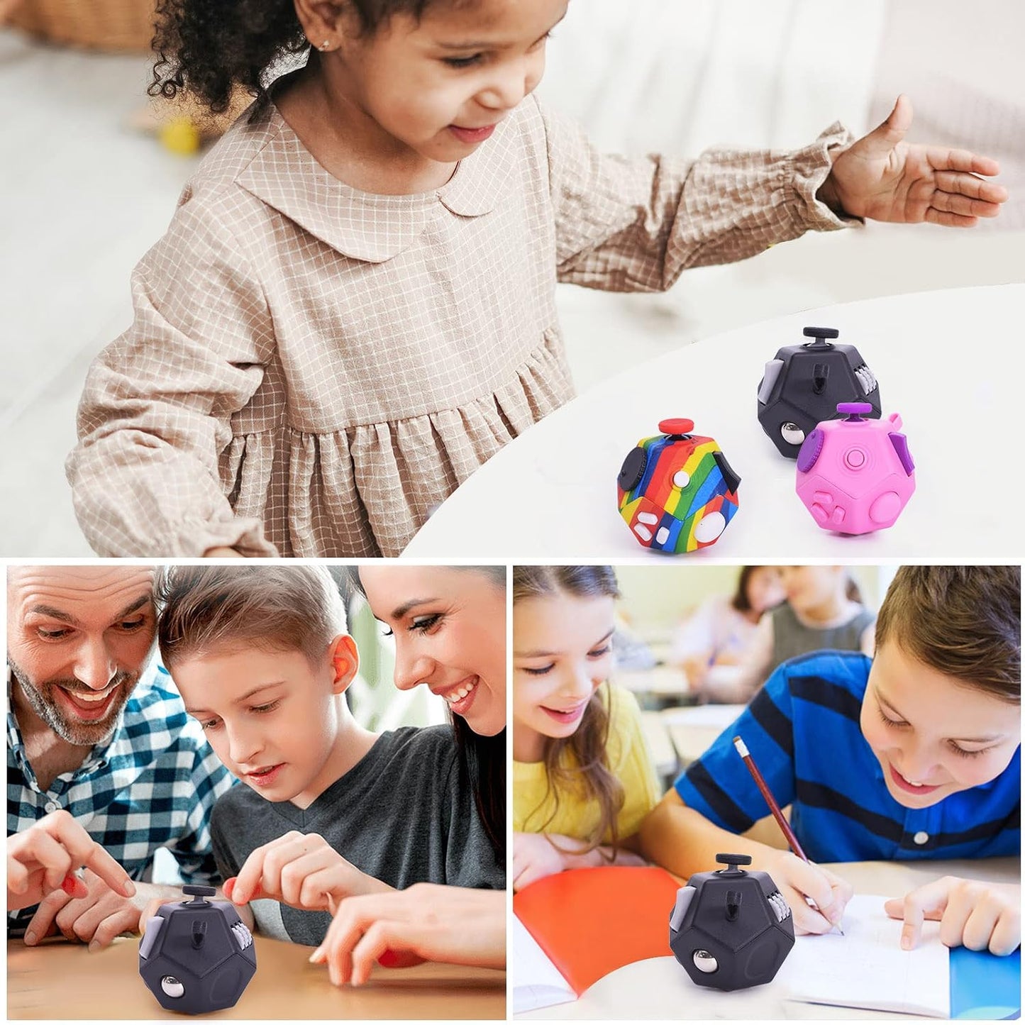 UOOEFUN Small Fidget Toys,12 Sided Fidget Toys,Mini Cube Toys Relief Stress,Autism and Anxiety Depression Anti for Kids Adults Improve Focus (Grey)
