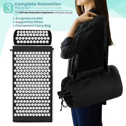Sivan Health and Fitness Acupressure Mat and Pillow Set - Grounding Mat for Stress, Back & Neck Pain - Acupuncture Point Massage Mat for Muscle Relaxation, Sciatica, & Meditation - Includes Carry Bag