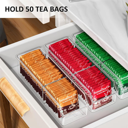 FUCDTEFC Tea Bag Organizer, Tea Bag Holder Box Storage Bin, Clear Tea Packet Plastic Drawer, Sugar Packet, Coffee, Condiment, Spice Bag Holder for Kitchen Cabinet, Countertop, Fridge