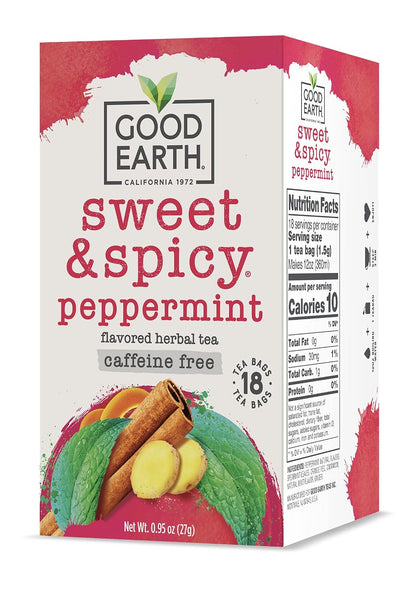 Good Earth Tea Sweet & Spicy Caffeine Free Peppermint Herbal Tea, 18 Teabags (Pack of 6)