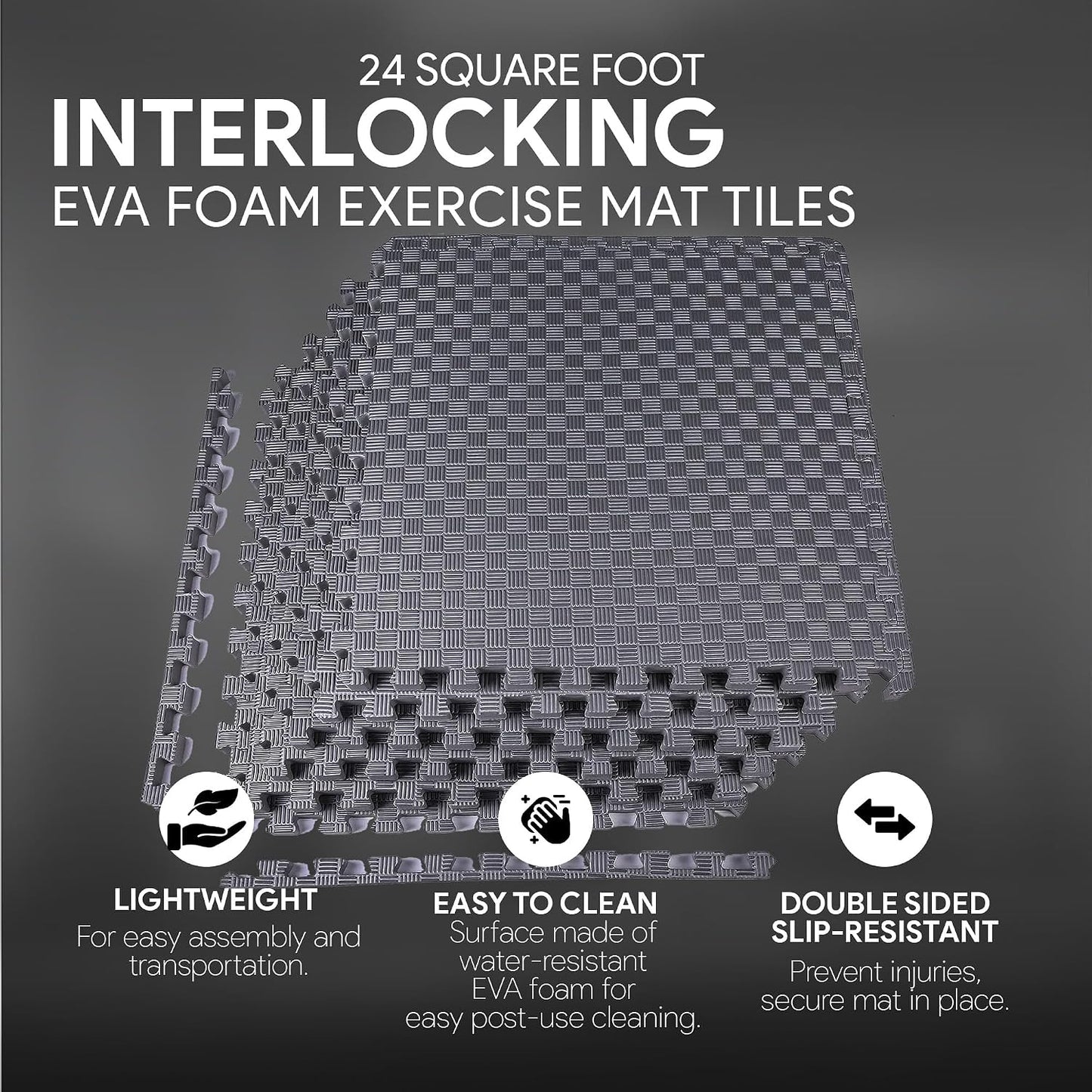 BalanceFrom Puzzle Exercise Mat 1/2" Thick, EVA Interlocking Foam Floor | Tiles for Home Gym, Mat for Home Workout Equipment, Floor Padding for Kids, Black, 24 in x 24 in x 1/2 in, 144 Sq Ft-36 Tiles
