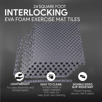 BalanceFrom Puzzle Exercise Mat 1/2" Thick, EVA Interlocking Foam Floor | Tiles for Home Gym, Mat for Home Workout Equipment, Floor Padding for Kids, Black, 24 in x 24 in x 1/2 in, 144 Sq Ft-36 Tiles