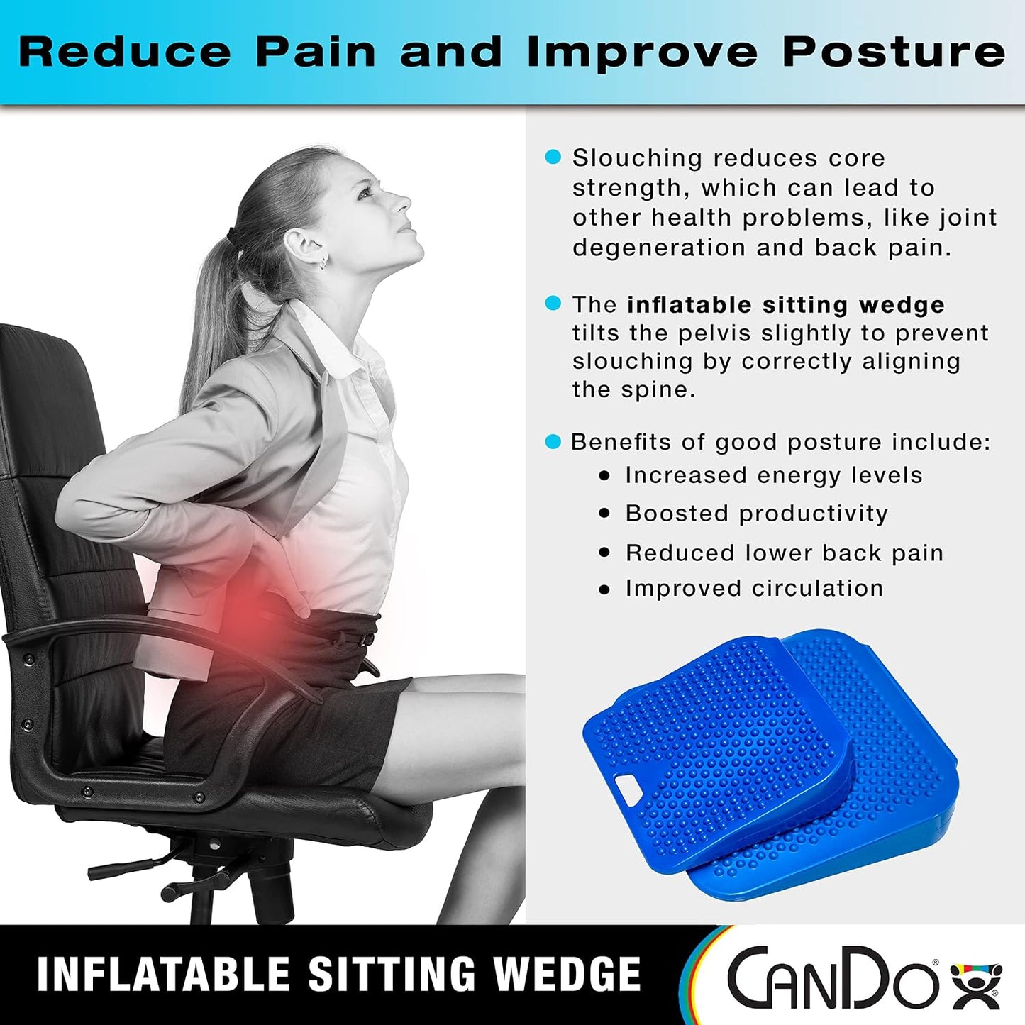 CanDo Sitting Wedge Active Seat Wobble Cushion for Posture, Back Pain, Restlessness, Stress Relief and Anxiety, Child Size, 10" x 10"