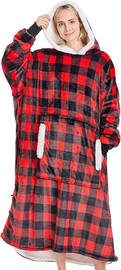 yescool Wearable Blanket Hoodie, Flannel Sherpa Fleece Blanket Sweatshirt for Adults Women Men,One Size Fits All - Colors B