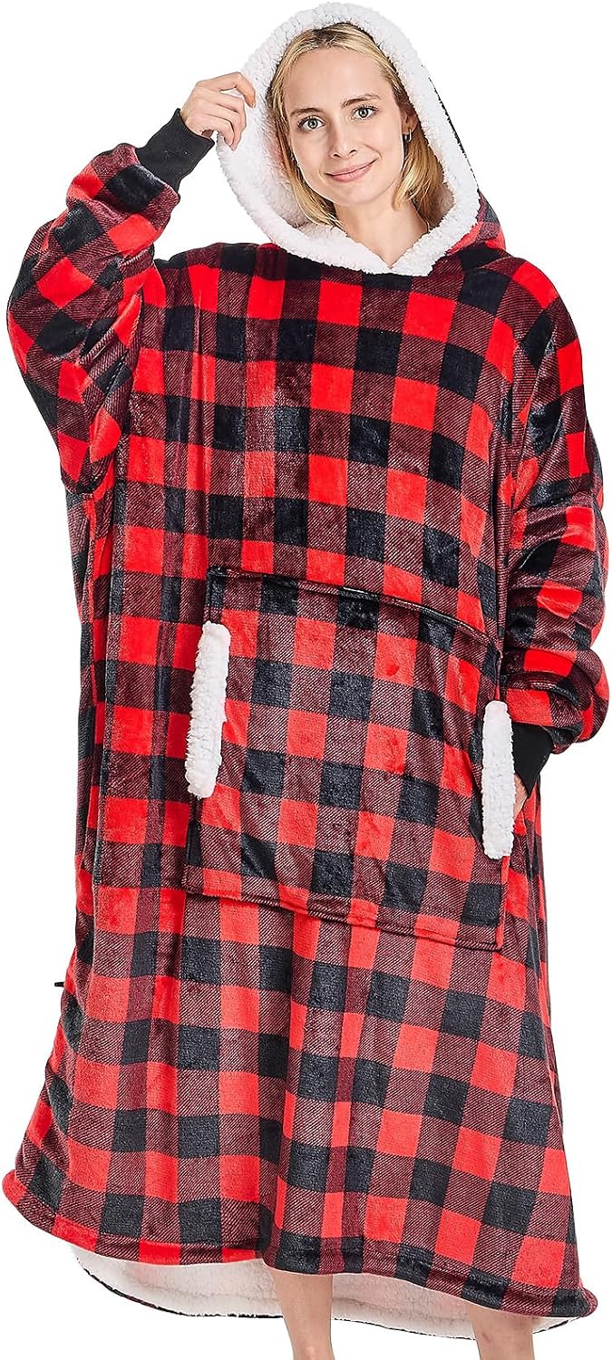 yescool Wearable Blanket Hoodie, Flannel Sherpa Fleece Blanket Sweatshirt for Adults Women Men,One Size Fits All - Colors B