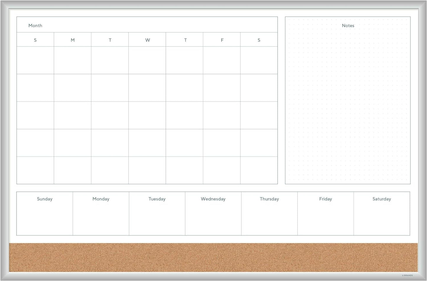 U Brands Magnetic Dry Erase 4-in-1 Calendar White Board, 24" x 18", Silver Aluminum Frame