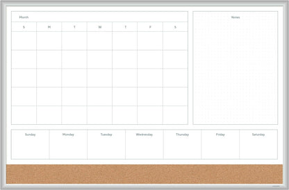U Brands Magnetic Dry Erase 4-in-1 Calendar White Board, 24" x 18", Silver Aluminum Frame