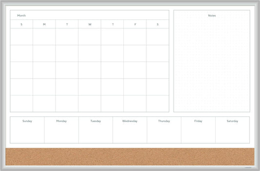 U Brands Magnetic Dry Erase 4-in-1 Calendar White Board, 24" x 18", Silver Aluminum Frame