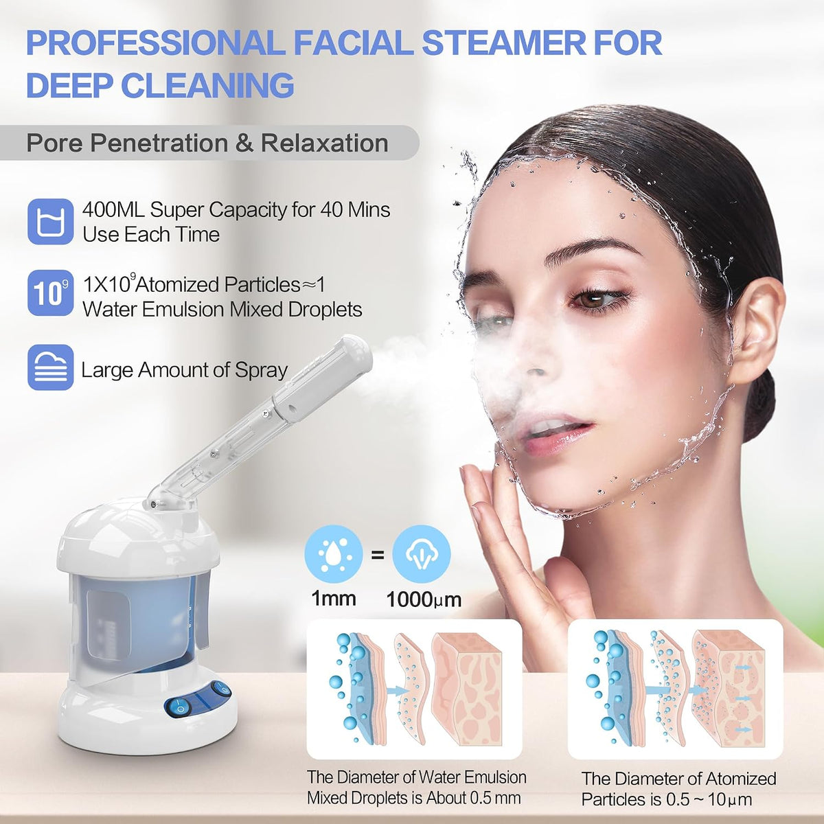 Facial Steamer, Ozone Nano Ionic Face Steamer for Deep Cleaning
