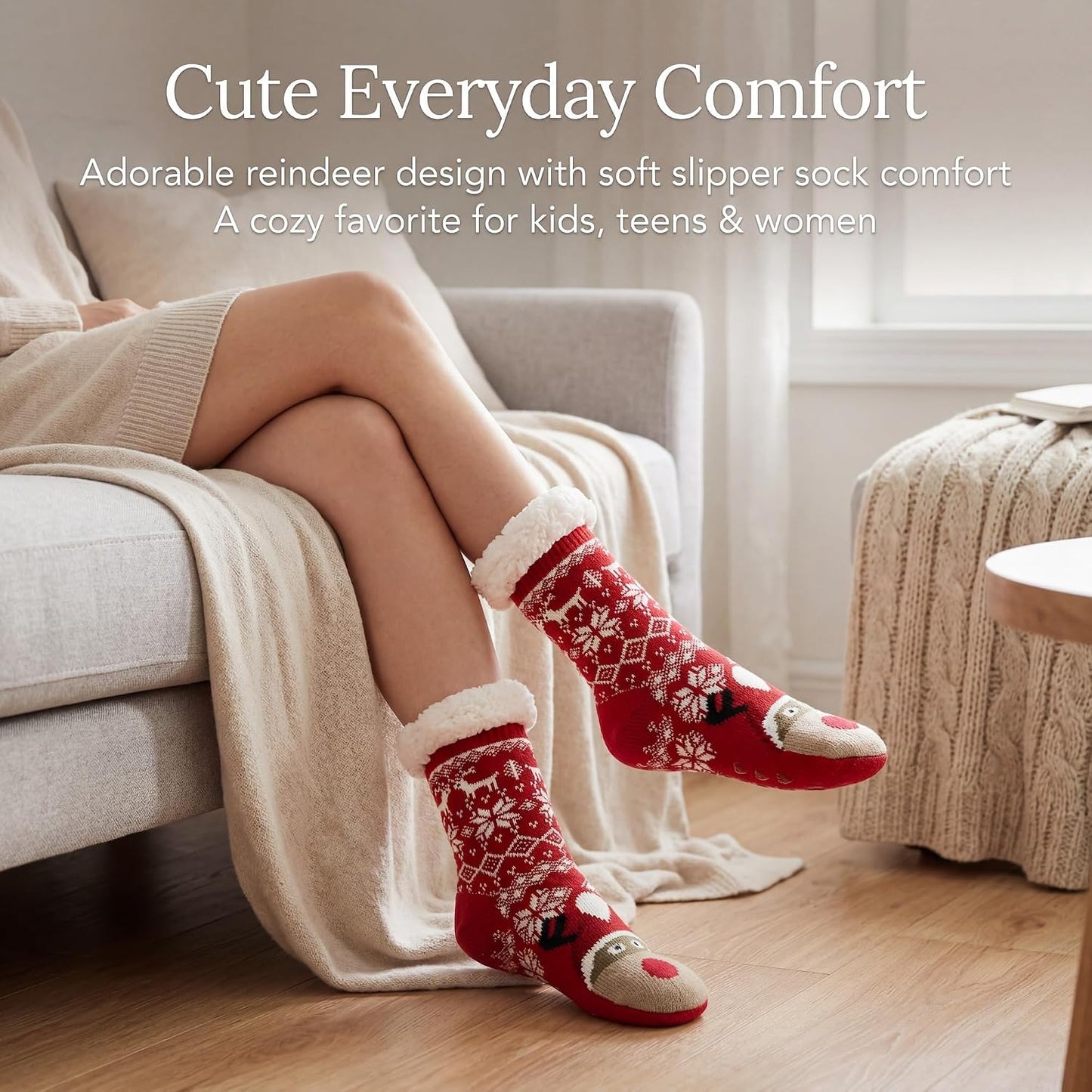 cosyone1997 Fuzzy Slipper Socks for Women Kids with Grips, Cute Animal Sherpa Lined Non-Slip Cozy Winter Socks Gifts
