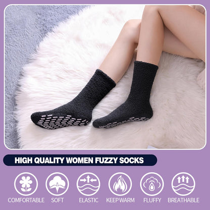 MQELONG Non Slip Hospital Socks with Grips for Women Winter Warm Cozy Fuzzy Slipper Soft Fluffy Sleep Socks