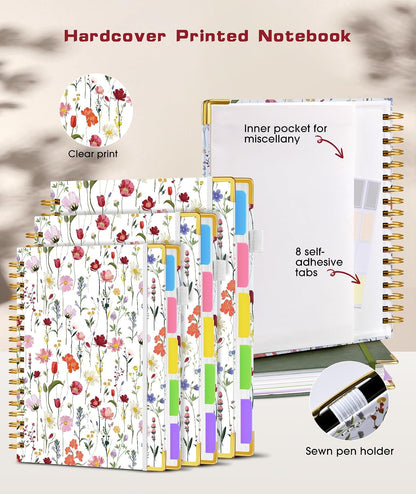 Hardcover Spiral Notebook journal with Removable Dividers Tabs, 300 Pages Leather 5 Subject Notebook College Ruled, 8"x10" Large B5 Notebooks for Work School Note taking, Lined Journal for Women,Black