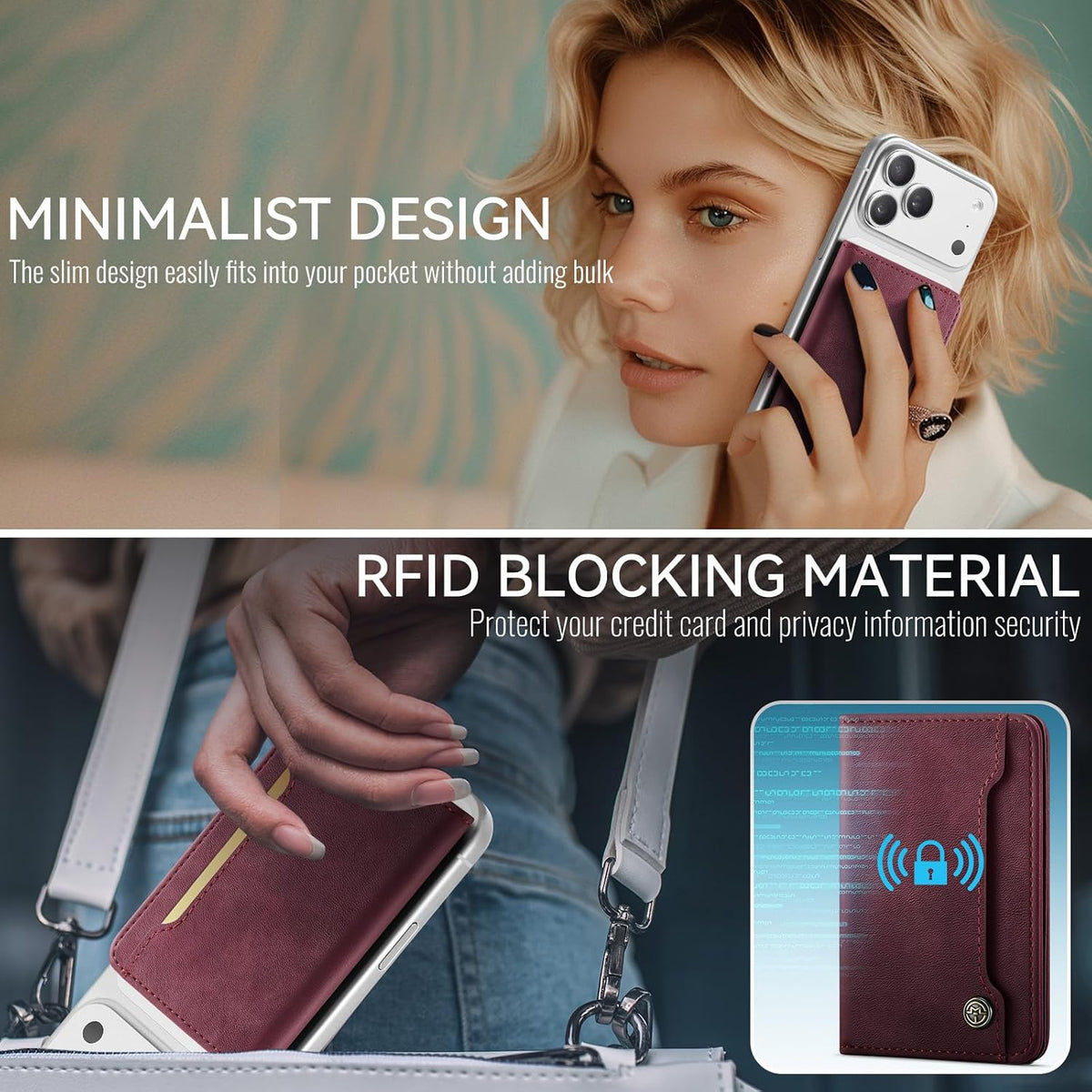 Vinich for MagSafe Wallet Magnetic RFID Blocking Card Holder, Rose Pink